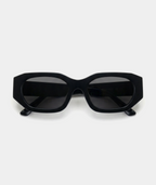 Amara chunky geometric sunglasses in black with gray lenses, front view