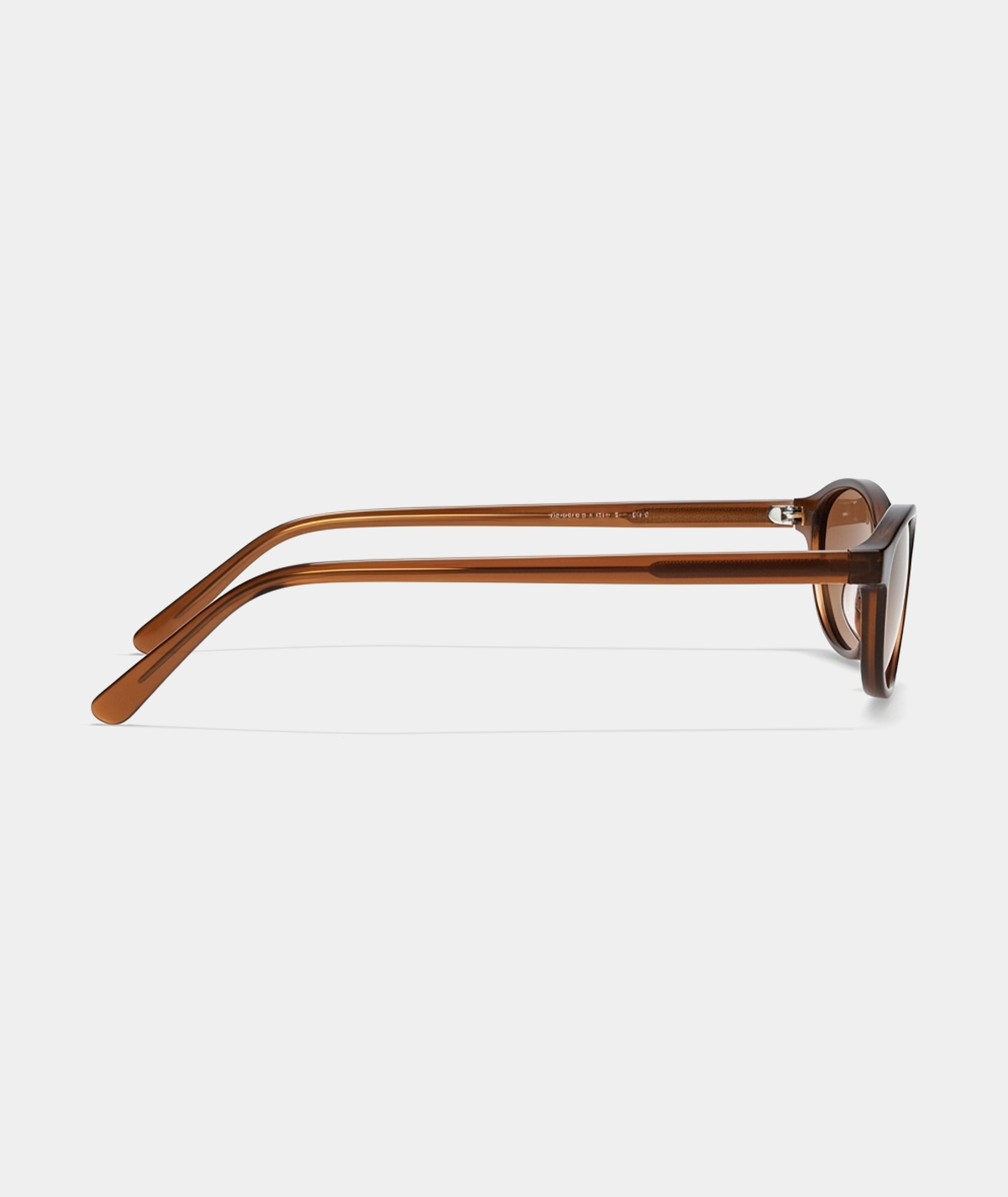 Cleo cat-eye sunglasses in transparent brown with brown lenses, side view