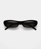 Iselle slim oval cat-eye sunglasses in black with gray lenses, front view