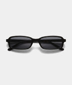 Maelle slim rectangular sunglasses in black with gray lenses, front view