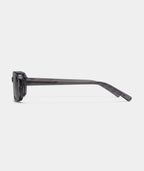 Maelle slim rectangular sunglasses in transparent gray with gray lenses, side view