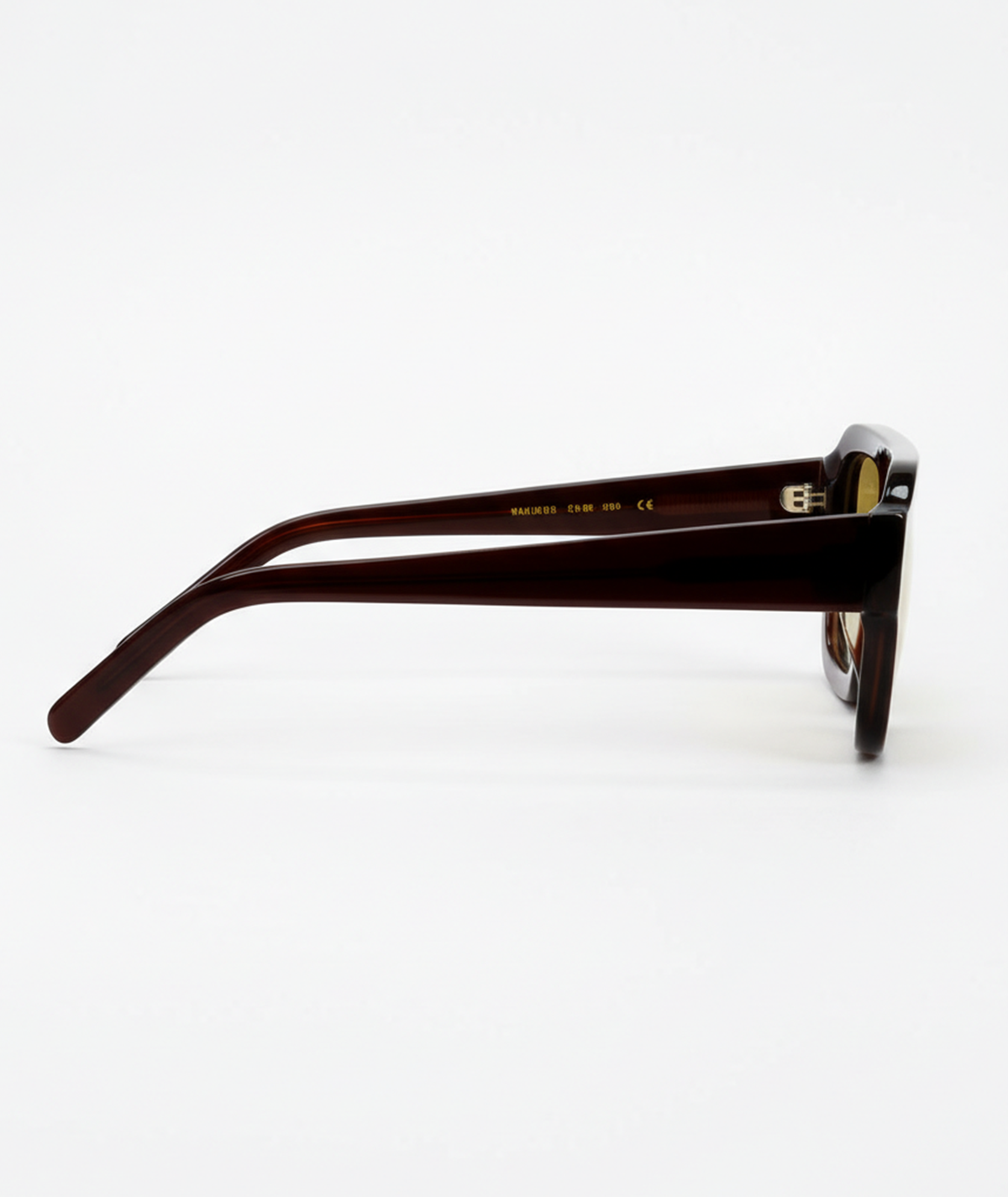 Marlowe bold flat-top square sunglasses in burgundy red with green lenses, side view