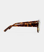 Marlowe bold flat-top square sunglasses in tortoise with green lenses, side view