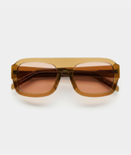 Marlowe bold flat-top square sunglasses in transparent honey brown with amber brown lenses, front view