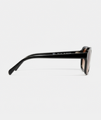 Mirage aviator sunglasses in black with amber lenses, side view