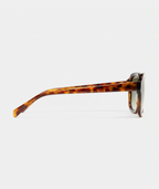 Mirage aviator sunglasses in tortoise with green lenses, side view