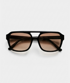 Mirage aviator sunglasses in black with amber lenses, front view