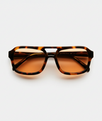 Mirage aviator sunglasses in tortoise with orange lenses, front view