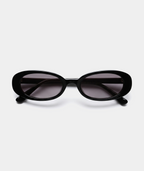 Solene oval sunglasses in black with gray lenses, front view